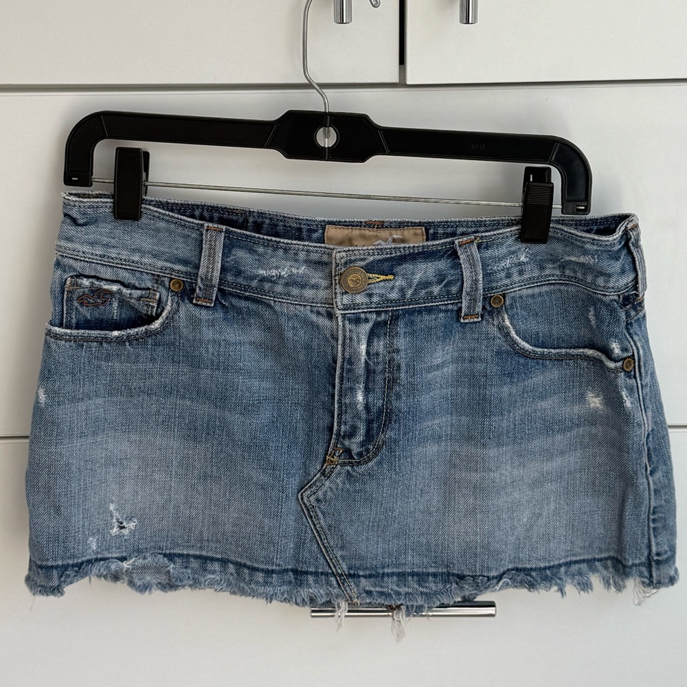 Hollister Light Blue Distressed Denim Mini Skirt